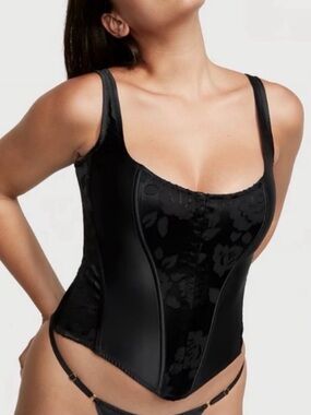 Victorias Secret Black Floral Satin Corset